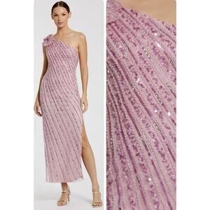 Mac Duggal 94221 Women’s 10 Pink One-Shoulder 3D Flower Beaded Sequin Dress NWT